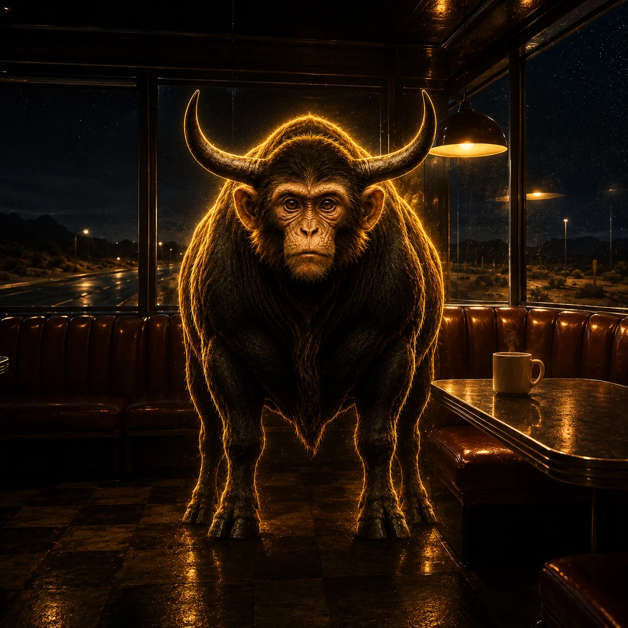 The Black Ape inside a late-night diner