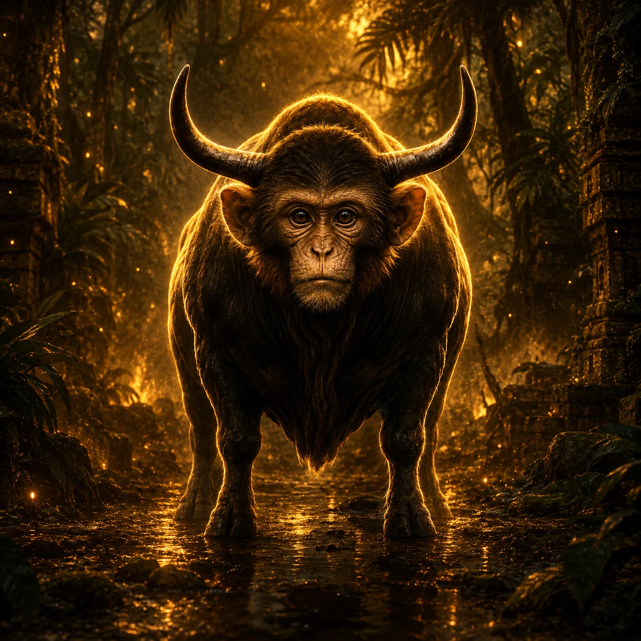 The Black Ape in jungle ruins