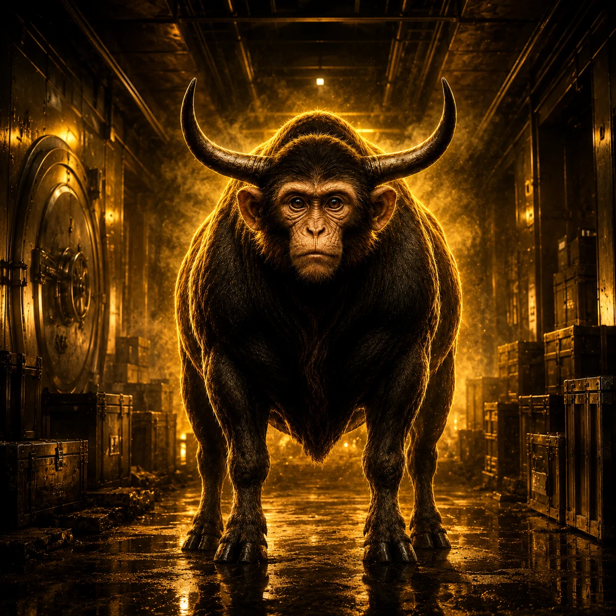 The Black Ape in a vault corridor